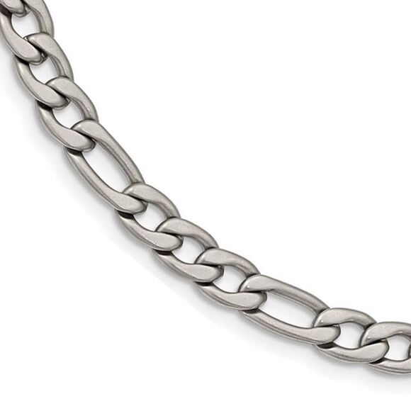 Men's 7mm Stainless Steel Satin Figaro Chain Necklace 18 Inch